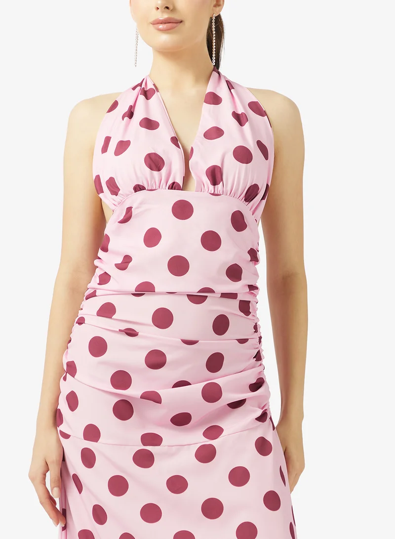 Ginger  Halter Neck Polka Dot Dress for Women | Best Price UAE